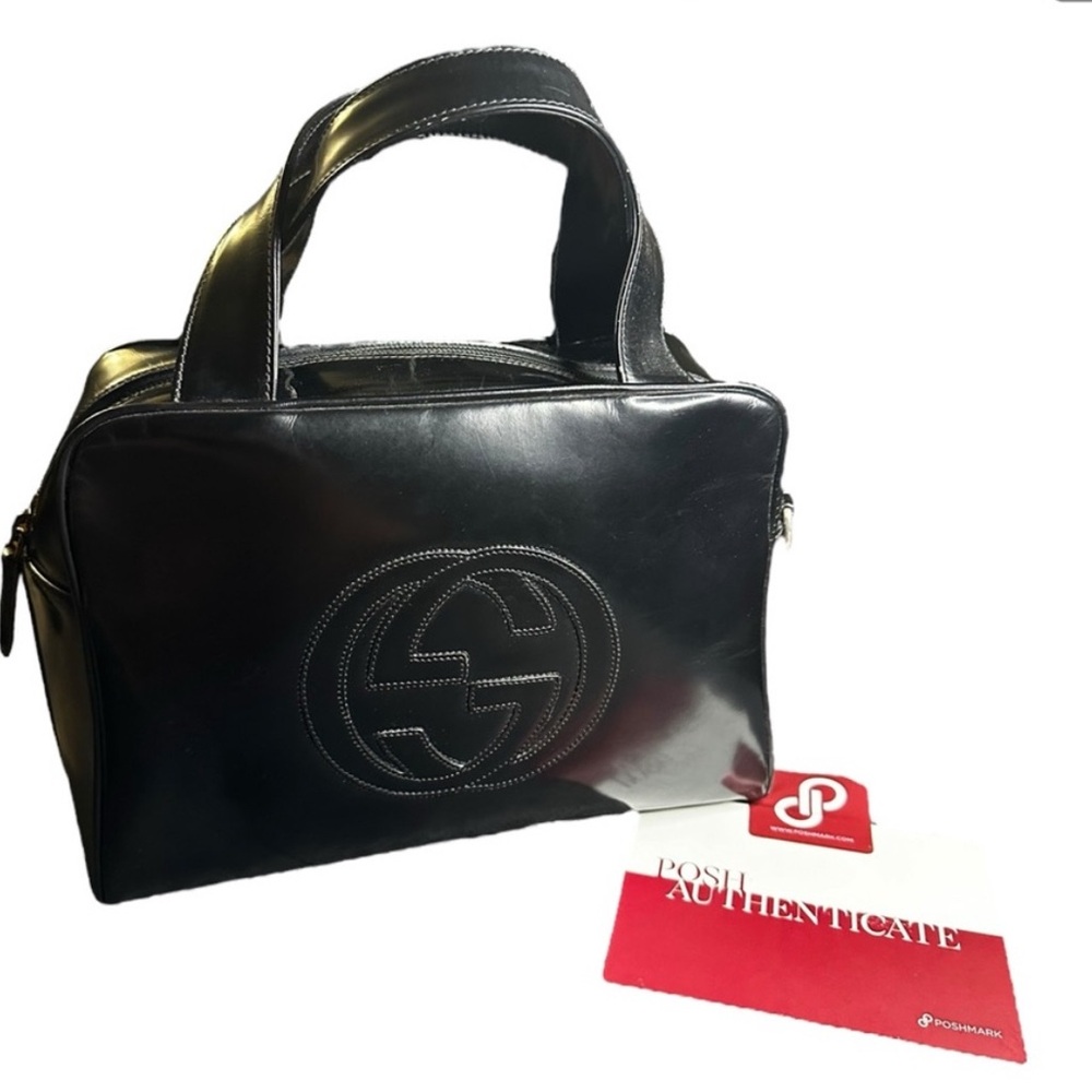 Gucci x Tom Ford Black Lacquered Leather bag PM authenticated.